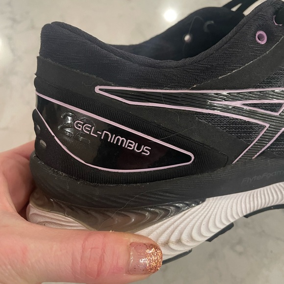 ASICS Gel Nimbus black & lavender running shoes sneakers 8.5 - Picture 5 of 6